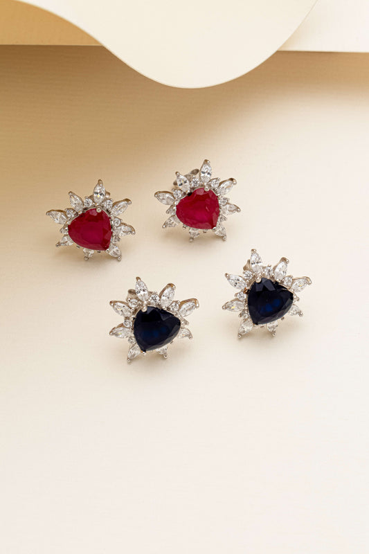 Brinco Coração em Prata Italiana com Zircônia Navete