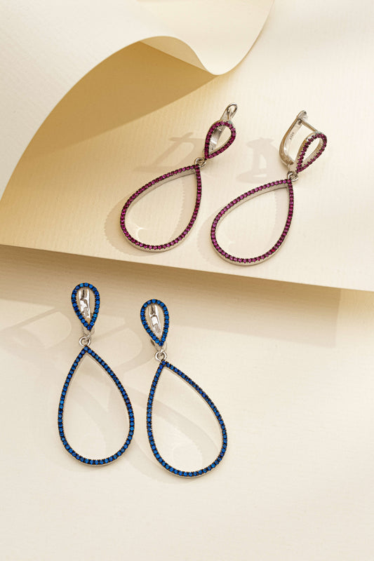 Brinco Cravejado em Prata Italiana Formato de Gota