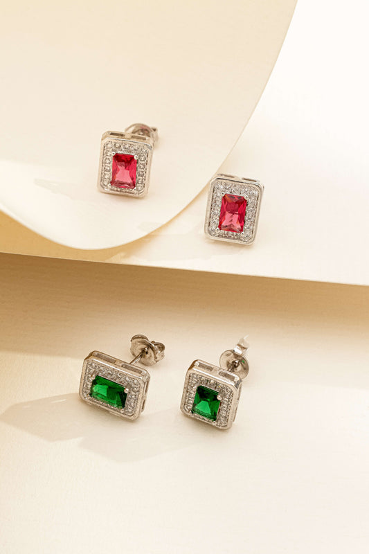 Brinco Cravejado com Zircônia Retangular