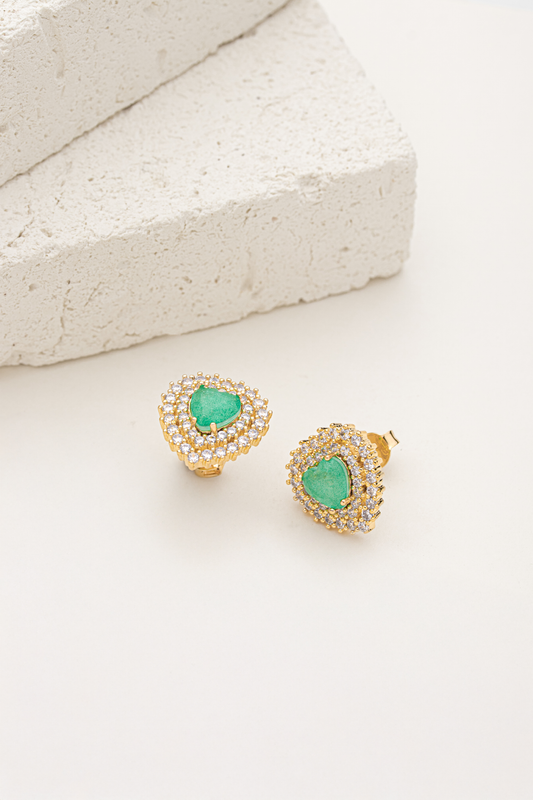 Brinco Coração Cravejado Pedra Fusion