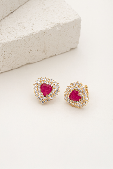 Brinco Coração Cravejado Pedra Fusion