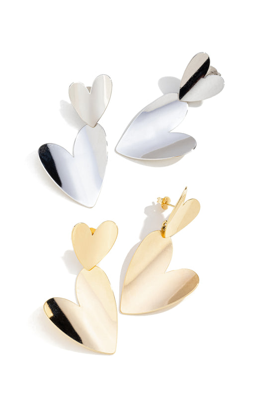 Brinco Duplo Corações Espelhado