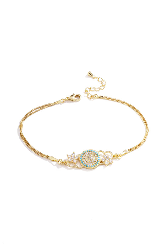 Pulseira Coração e Flor com Cristais Azuis