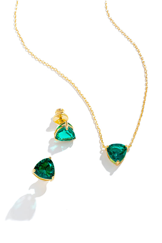 Conjunto de Colar e Brincos Triangular com Zircônia