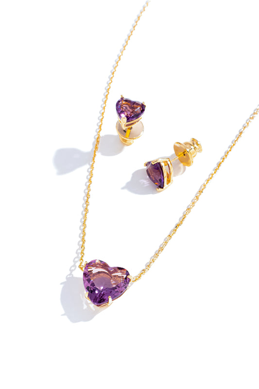 Conjunto de Colar e Brincos Coração com Zircônia