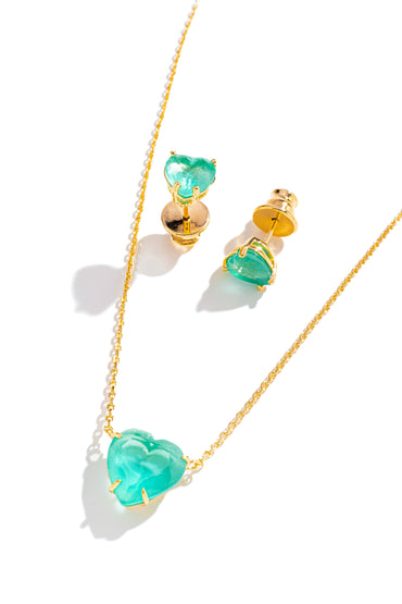 Conjunto de Colar e Brincos Coração com Zircônia