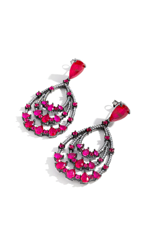 Brinco Maxi em Prata Italiana com Zircônia Rosa