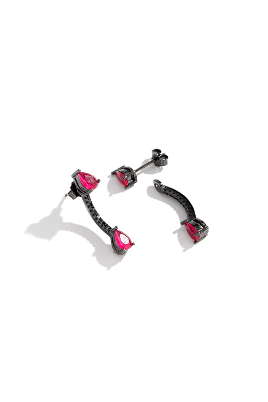 Brinco Ear Jacket em Prata Italiana com Zircônia Rosa