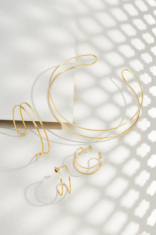 Gargantilha, Brincos e Bracelete Aro Duplo