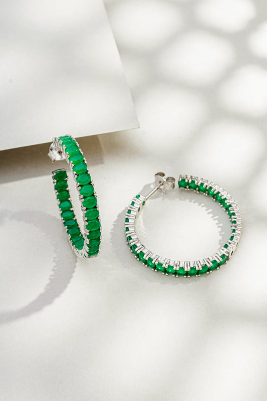 Brinco Argola em Prata Italiana com Zircônia Verde