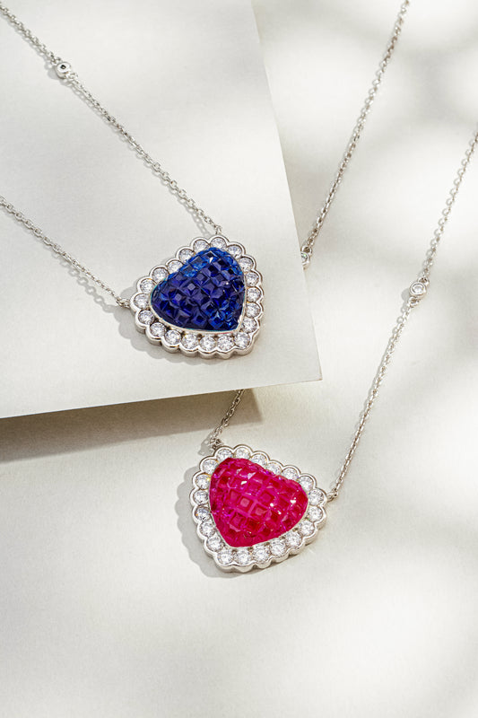 Colar de Coração em Prata Italiana com Fecho Invisivel, Zircônia