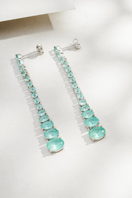 Brinco Longo Pedras Ovais  em Prata Italiana