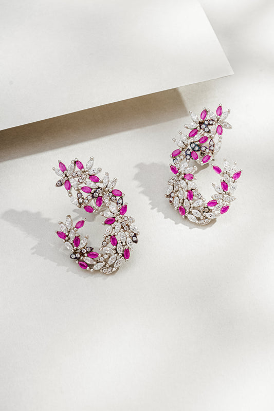 Brinco Floral Prata Italiana com Zircônia