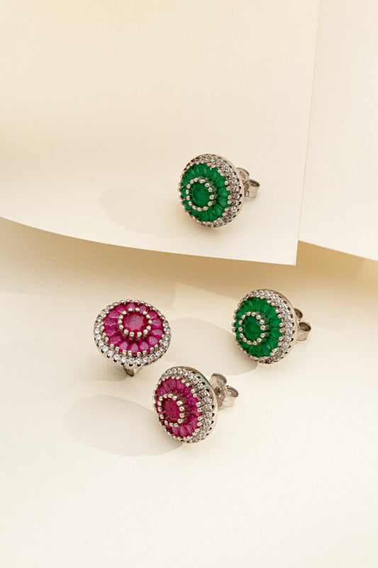 Brinco Estilo Pizza em Prata Italiana com Zircônia