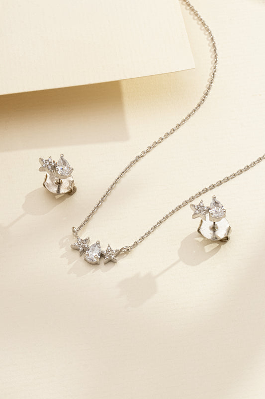 Conjunto de Colar e Brincos Estrela com Zircônia