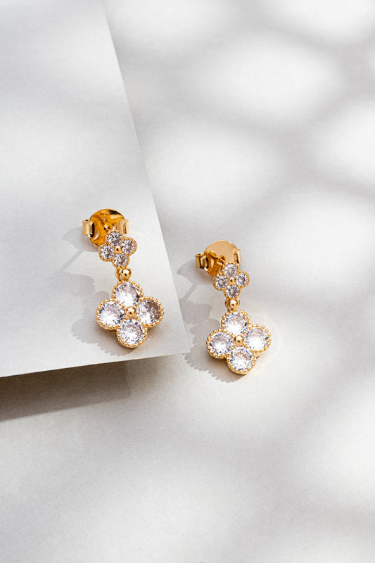 Brinco Trevo Duplo Cravejado