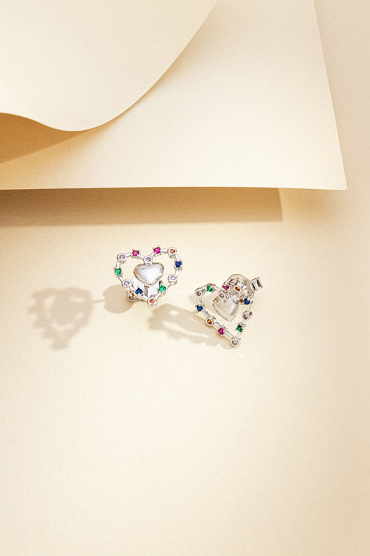 Brinco Coração com Zircônia Colorida