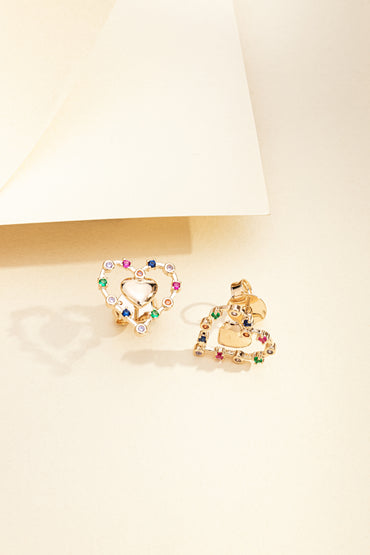 Brinco Coração com Zircônia Colorida