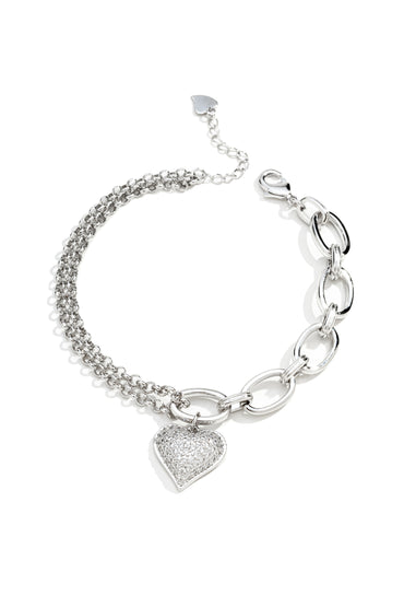 Pulseira Mista Elos Coração com Zircônia