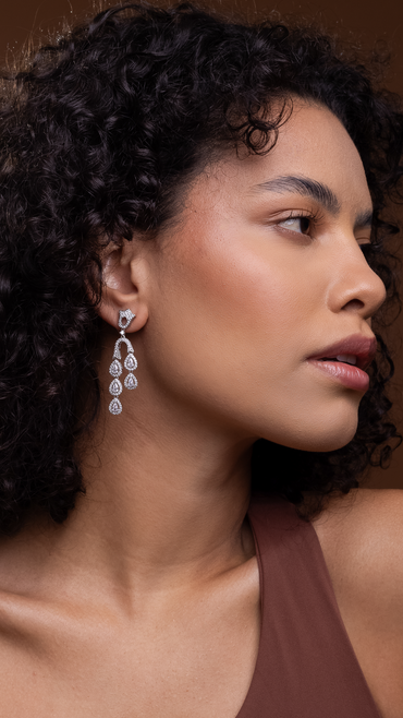 Brinco Gota Cascata Em Prata Italiana