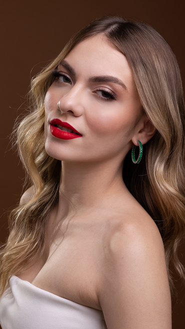 Brinco Argola em Prata Italiana com Zircônia Verde