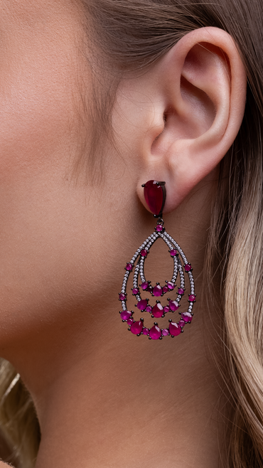 Brinco Maxi em Prata Italiana com Zircônia Rosa