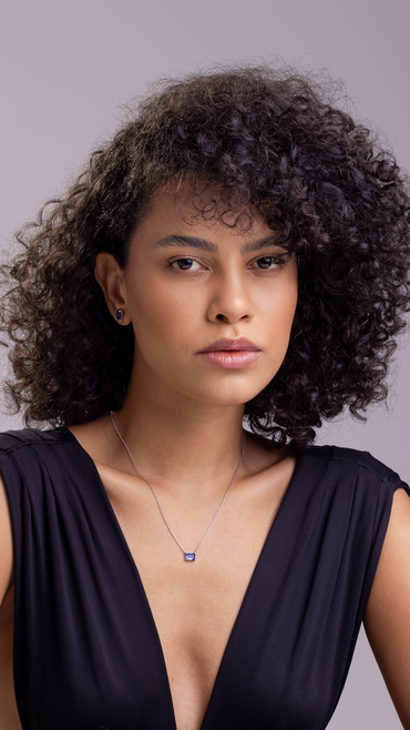 Conjunto de Colar e Brincos Retangular Azul