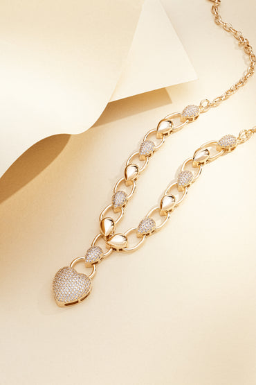 Gargantilha Gotas e  Coração Cravejado