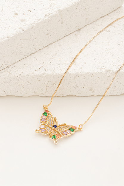 Conjunto de Colar e Brincos Borboleta com Zircônia Coloridas
