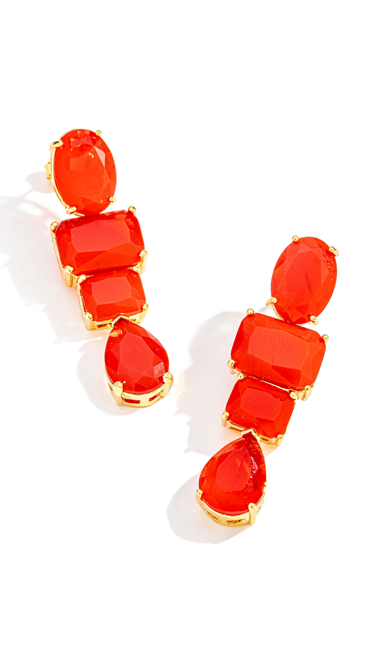 Brinco Longo com Cristais  Vermelho