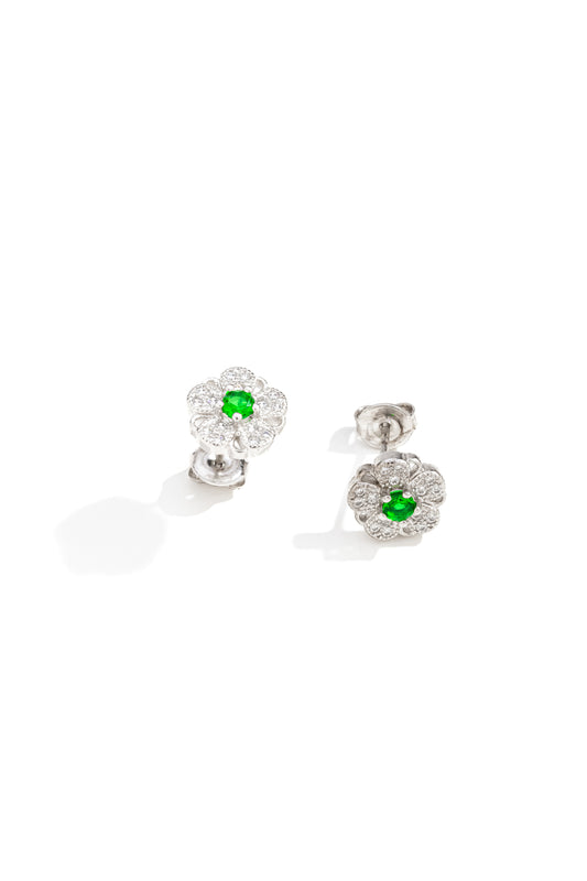 Brinco Floral com Zircônia Verde