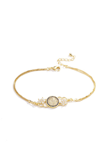 Pulseira Coração e Flor com Cristais Azuis