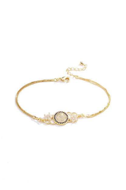Pulseira Coração e Flor com Cristais Azuis