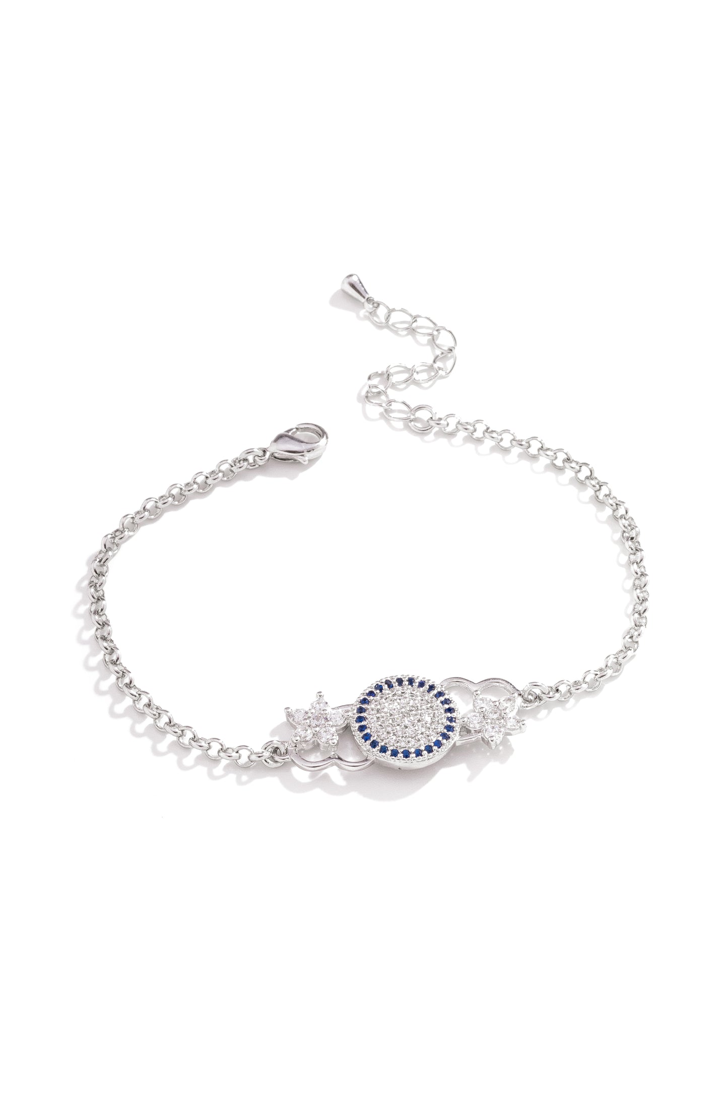 Pulseira Coração e Flor com Cristais Azuis