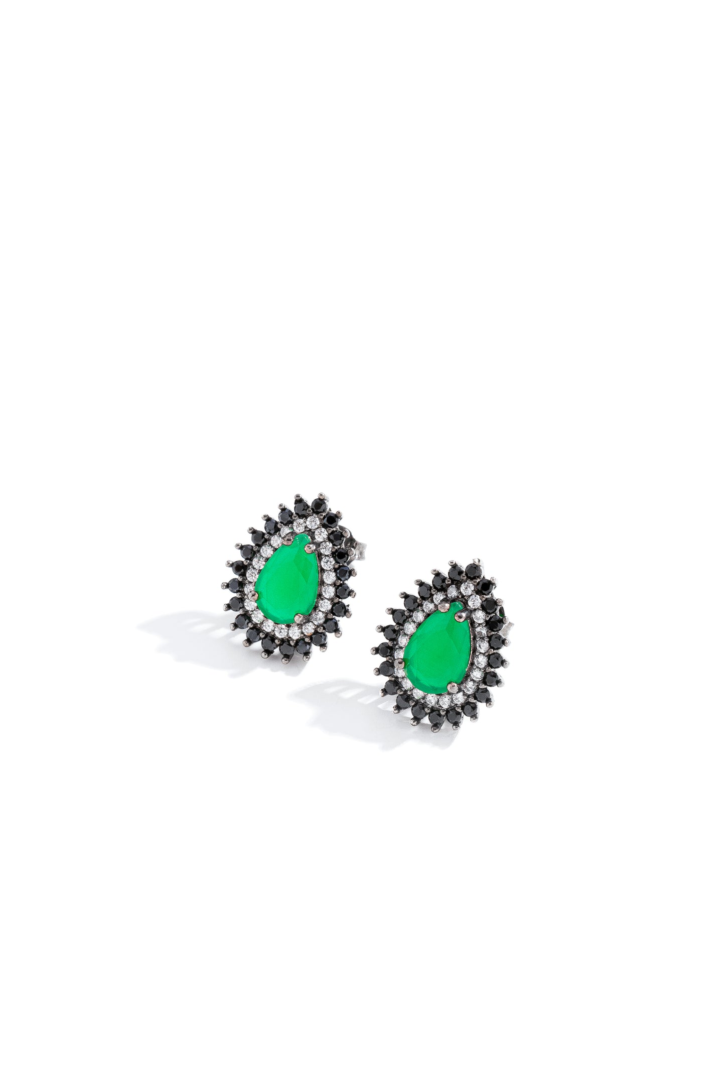 Brinco Em Prata Italiana Com Pedra Jade Natural