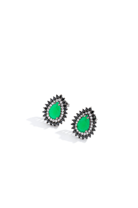 Brinco Em Prata Italiana Com Pedra Jade Natural