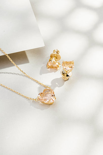Conjunto de Colar e Brincos Coração com Zircônia