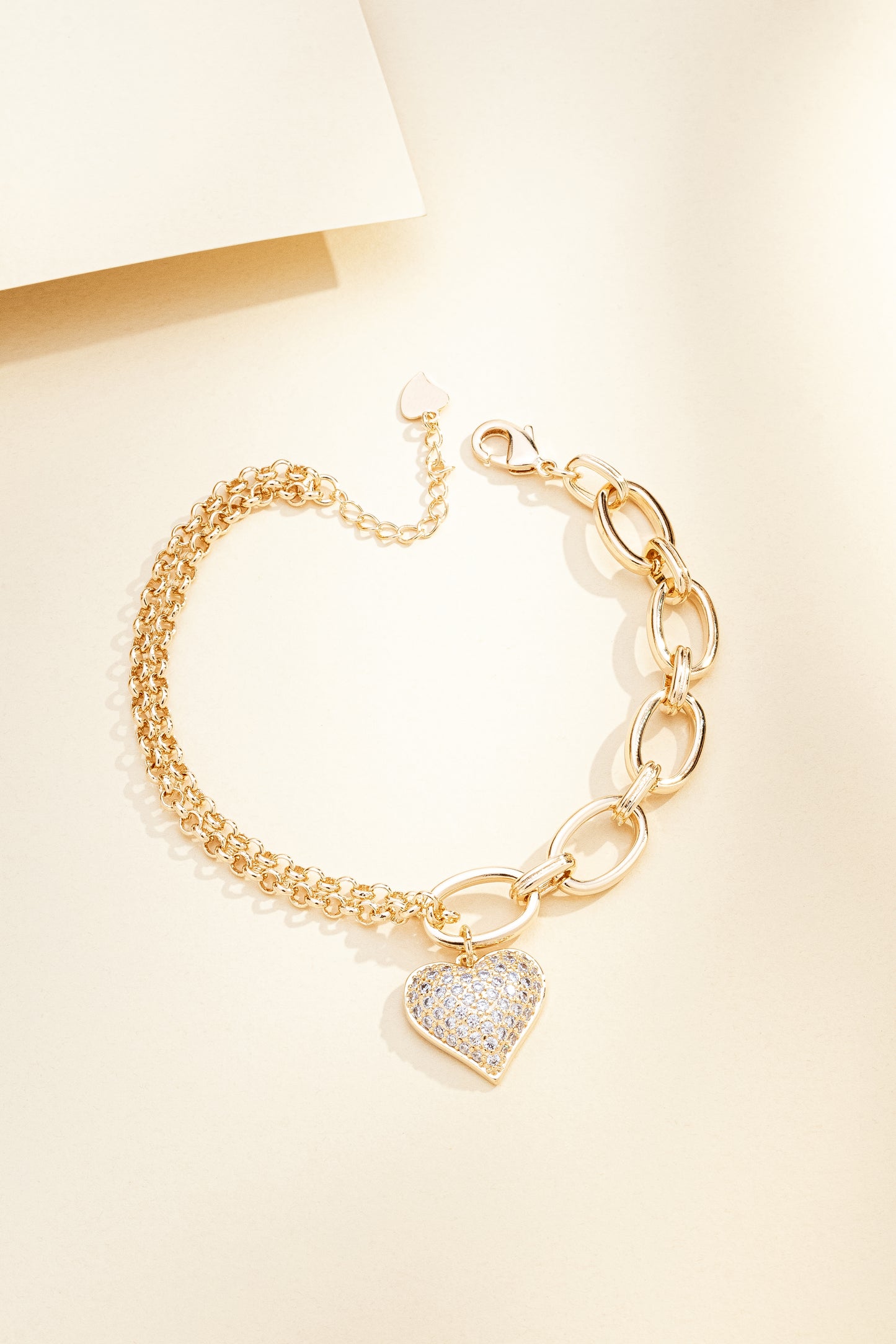 Pulseira Mista Elos Coração com Zircônia