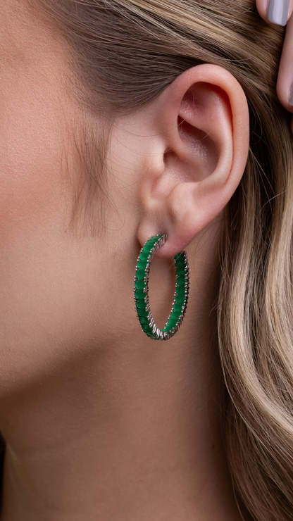 Brinco Argola em Prata Italiana com Zircônia Verde