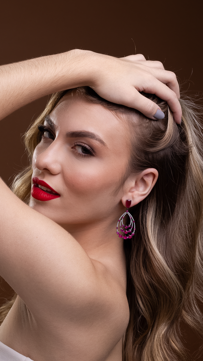 Brinco Maxi em Prata Italiana com Zircônia Rosa