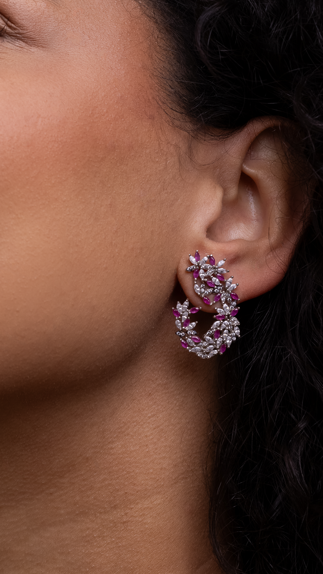 Brinco Ear Cuff  Prata Italiana com Zircônia