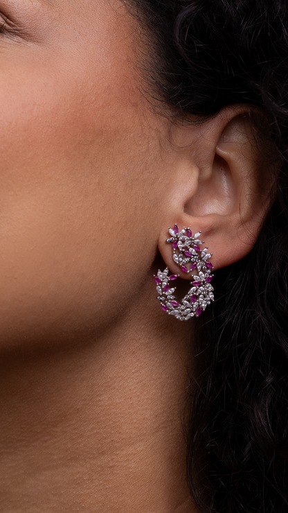 Brinco Ear Cuff  Prata Italiana com Zircônia