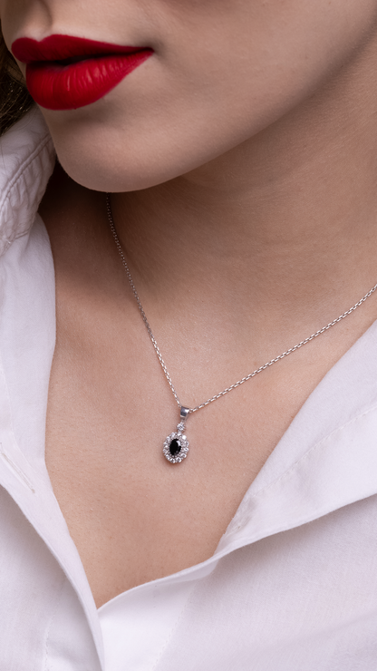 Conjunto Colar e Brincos Oval Prata Italiana com Zircônia