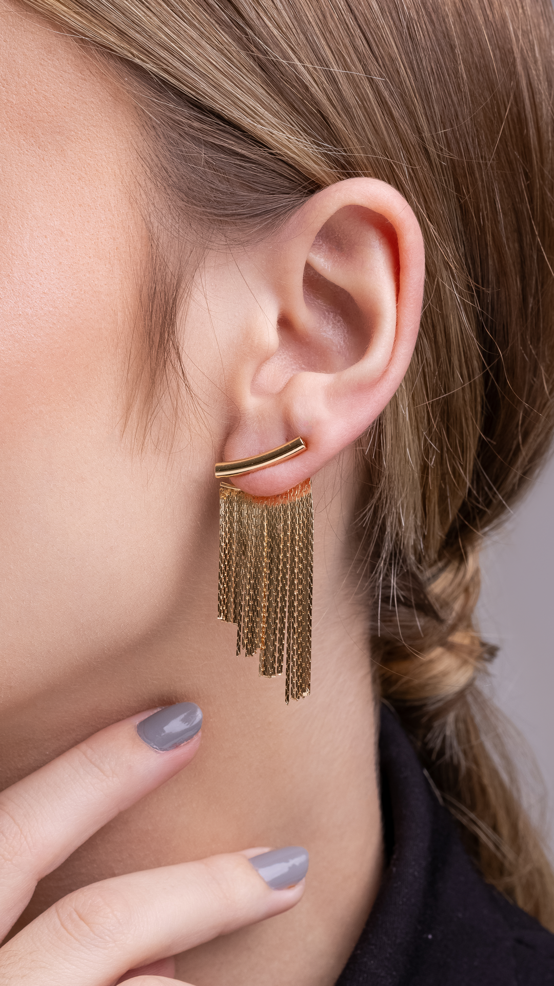 Brinco Ear Cuff Franjas Longas
