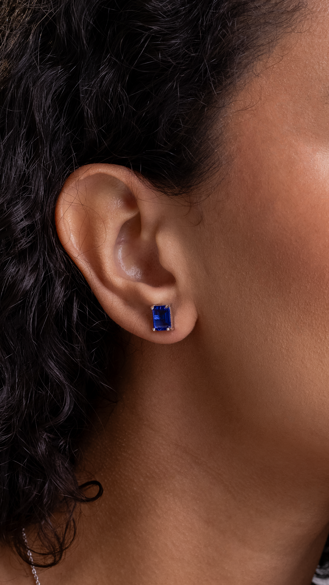 Conjunto de Colar e Brincos Retangular Azul