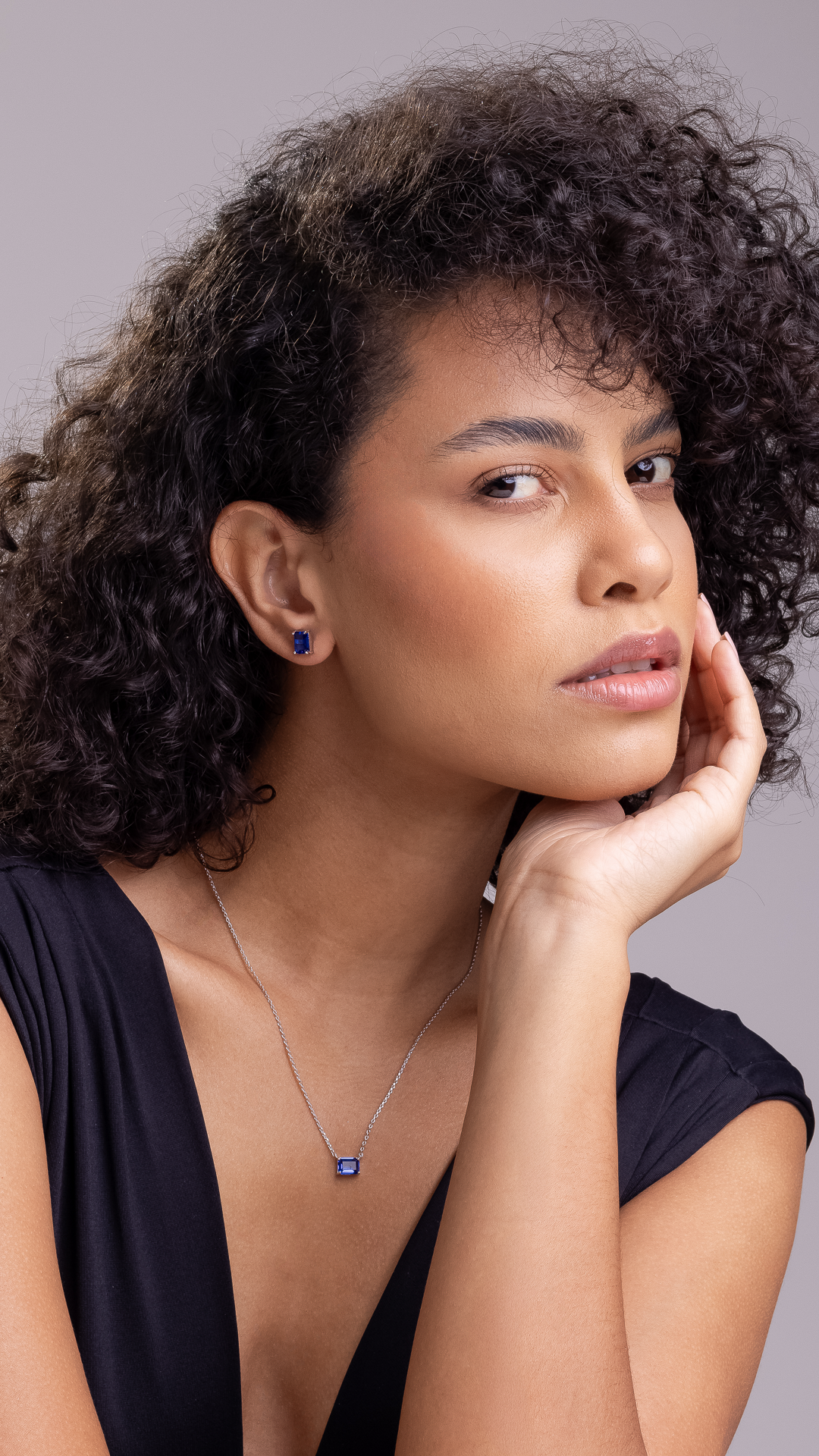 Conjunto de Colar e Brincos Retangular Azul