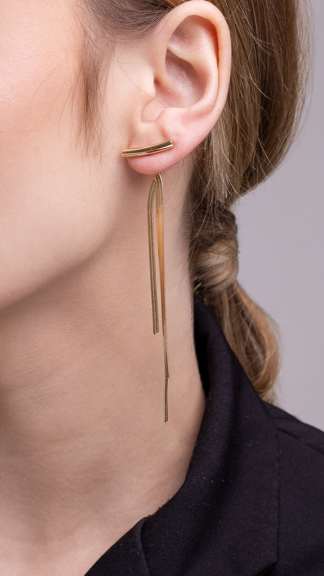 Brinco Ear Cuff Três Franjas Longas
