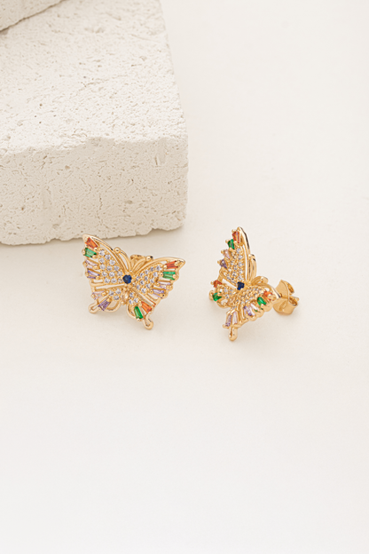 Conjunto de Colar e Brincos Borboleta com Zircônia Coloridas