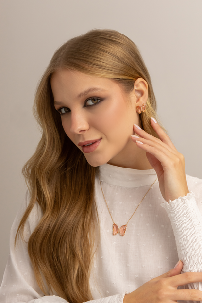 Conjunto de Colar e Brinco Borboleta de Cristal