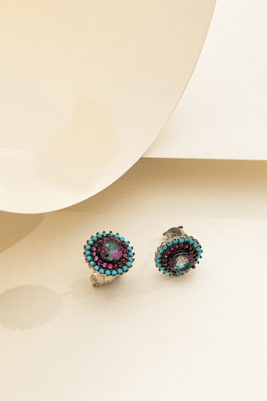 Brincos Pizza em Prata Italiana com Pedras Multicoloridas